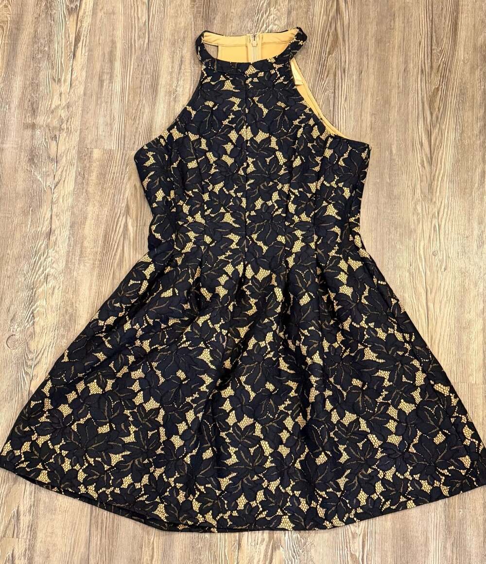 Altar'd State Halter Dress Size M Black Beige Lace Overlay Skater